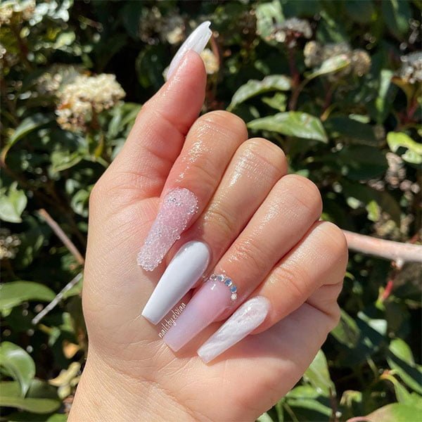 White & Pink Combination Nails